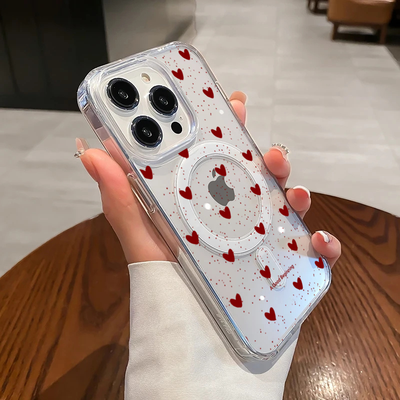 Phone Cases Red - INS Kırmızı Kalp Desenli Seksi Şeffaf