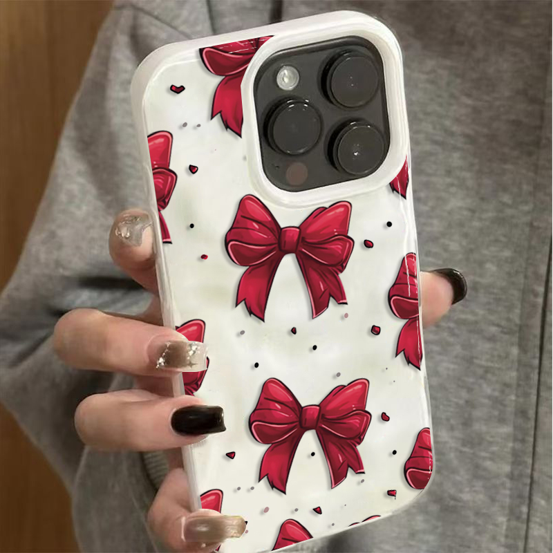 Phone Cases Red - Beyaz Kırmızı Fiyonk Desenli Telefon Kılıfı