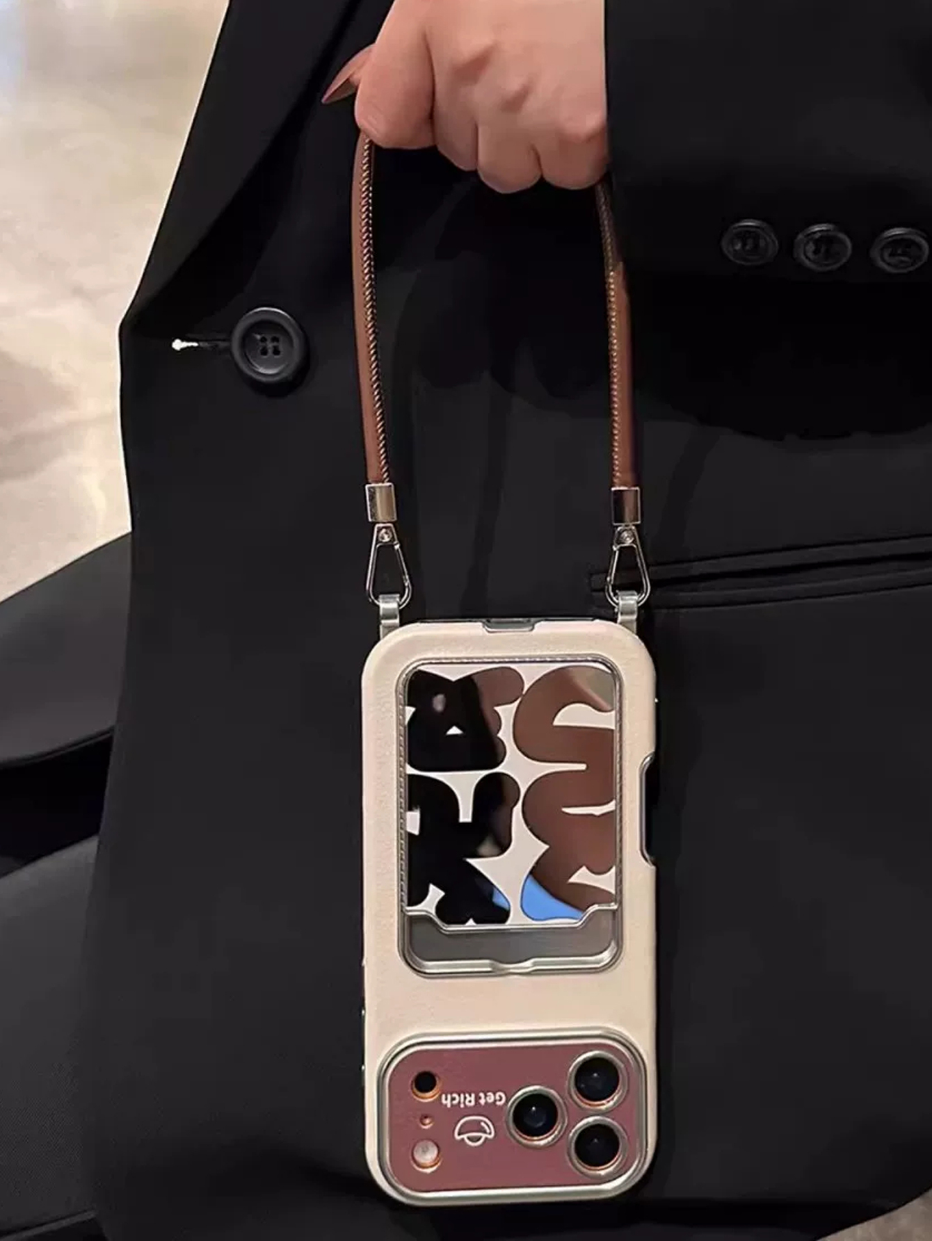 Phone Cases That Hold Cards - Lüks Deri Aynalı Kartlık Telefon Kılıfı,