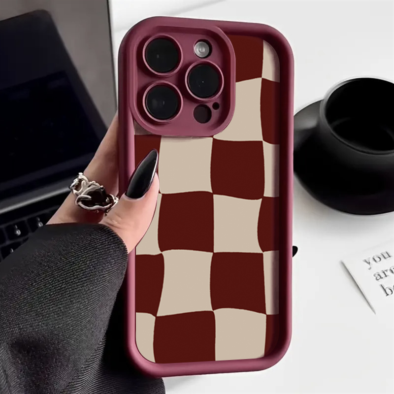 Phone Cases Red - Şarap Kırmızısı Deforme Izgara Desenli Telefon