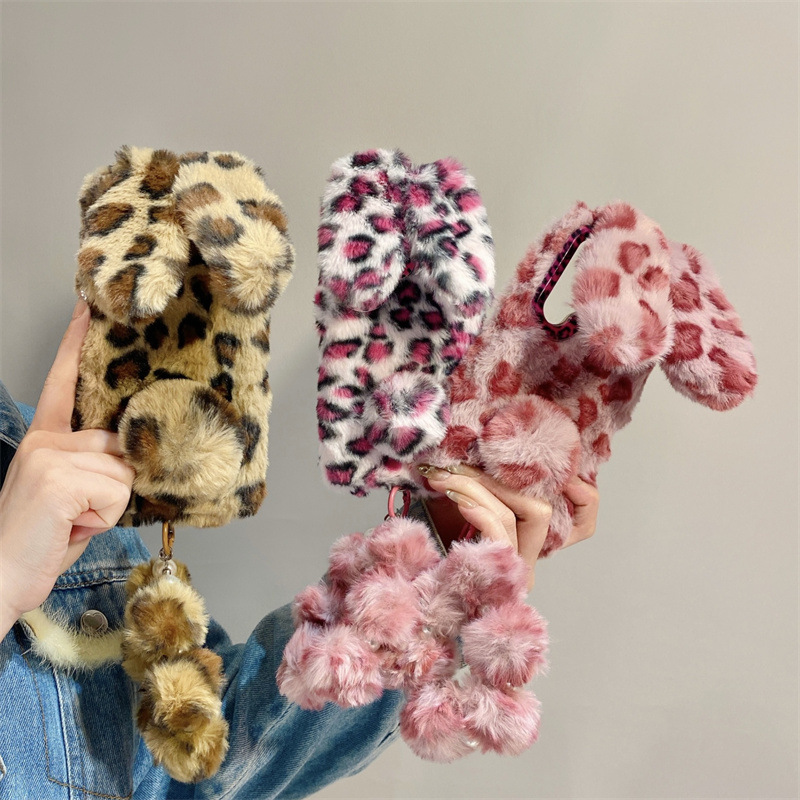 Phone Cases Samsung - Lüks 3D Leopar Desenli Tavşan Peluş