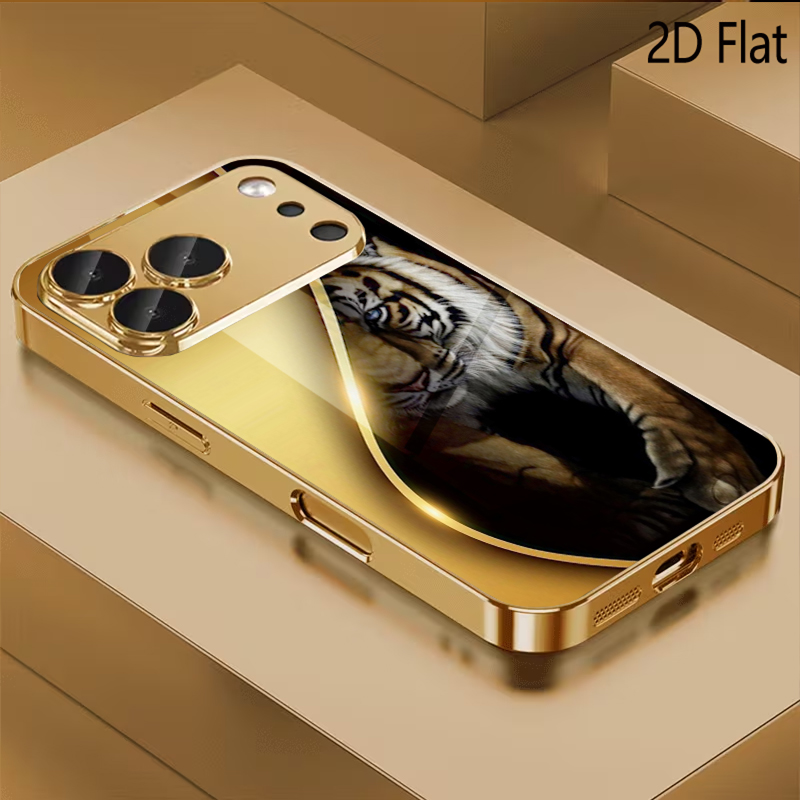 Phone Cases That Cover The Camera - Altın Kaplan Desenli temperli cam tasarım
