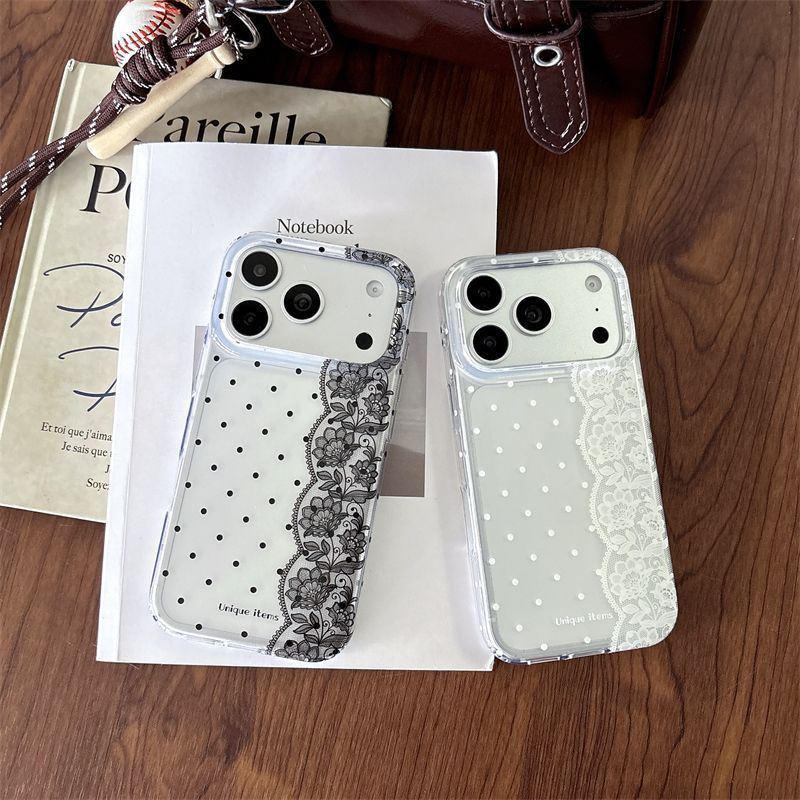 Phone Cases Kawaii - Puantiyeli Dantel Beyaz Siyah Kawaii Telefon