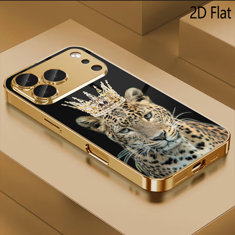 Phone Cases That Cover The Camera - Leopar Kralı Desenli temperli cam tasarım