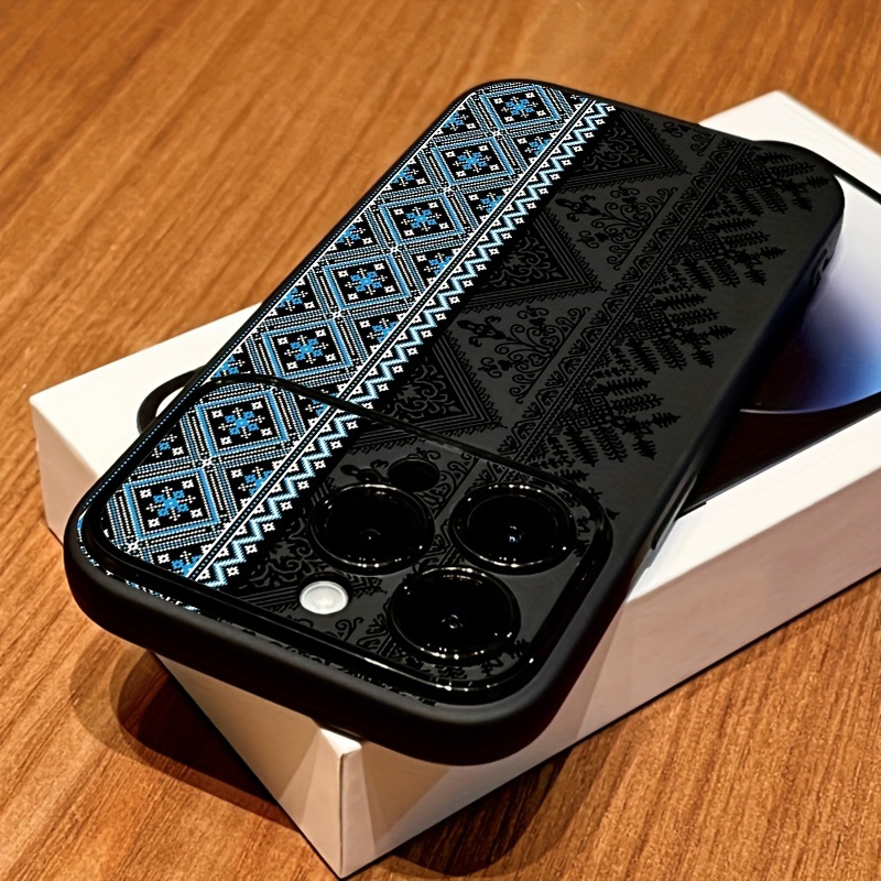 Phone Cases Drawing - Vintage Totem Desenli Darbeye Dayanıklı Siyah