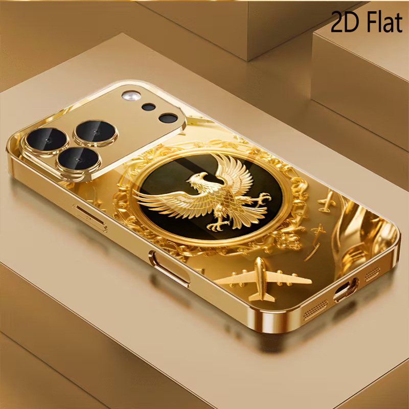 Phone Cases That Cover The Camera - Altın Kanat Desenli temperli cam tasarım