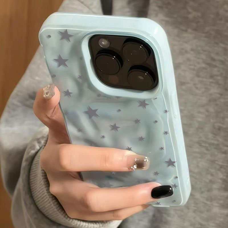 Phone Cases Junk - Minimalist Gri-Mavi Yıldız Dalga Dokulu Telefon